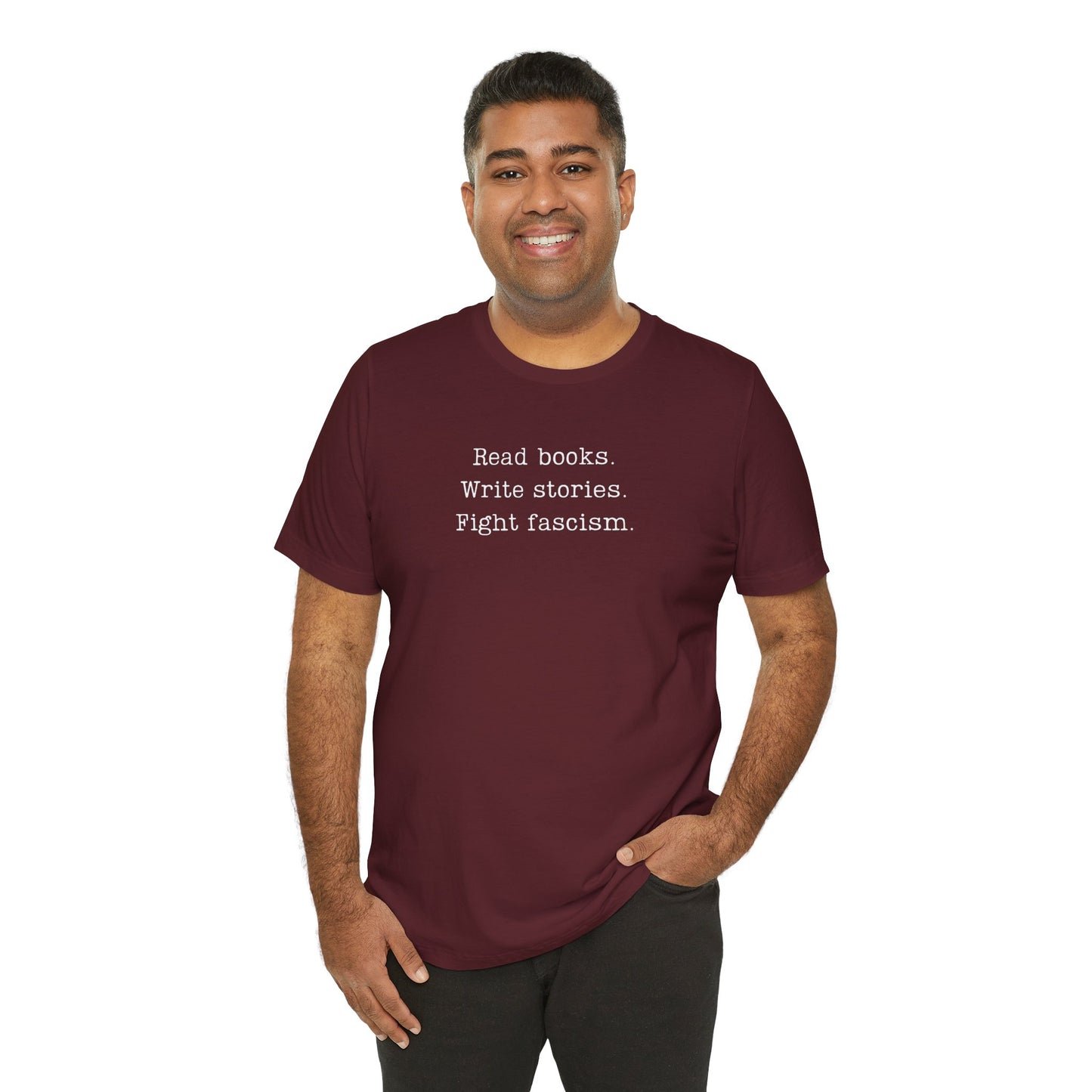 Read Books Write Stories Fight Fascism T-Shirt | Anti-Fascist Protest Tee | Literary Resistance | ACLU Donation