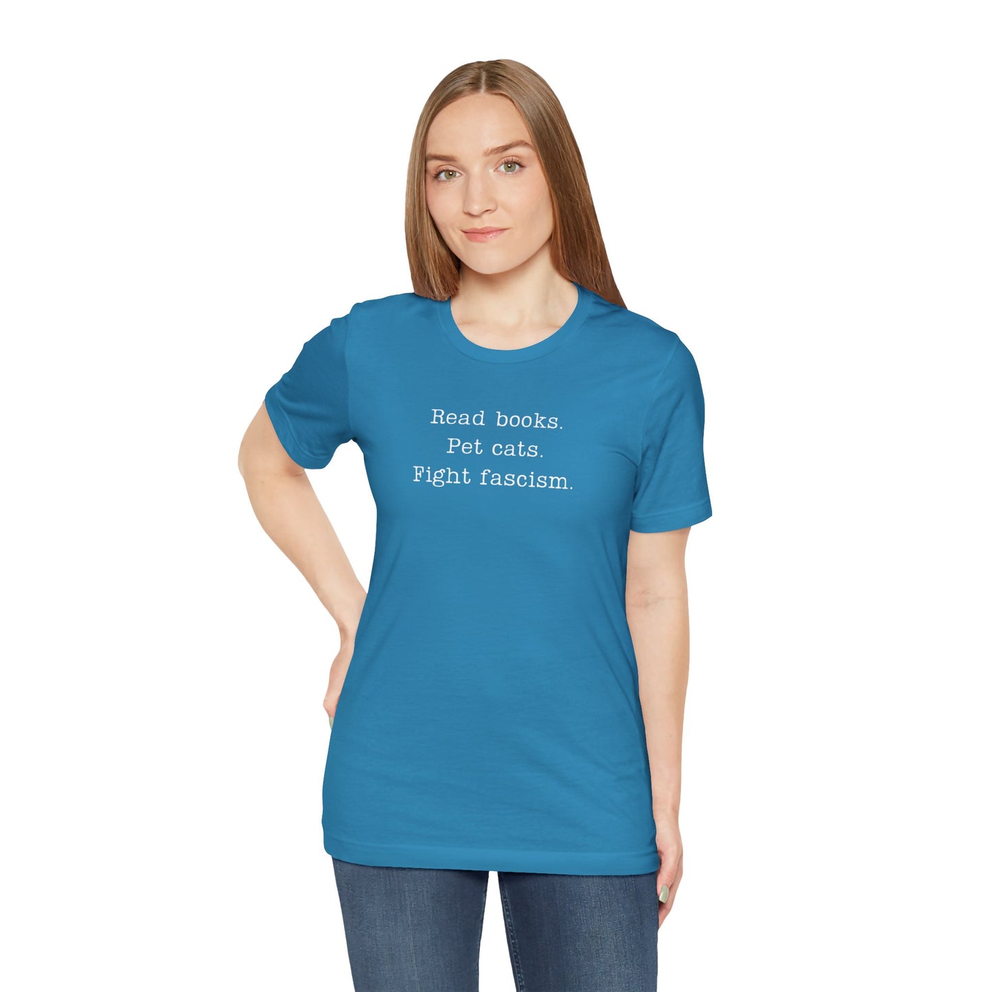 Read Books Pet Cats Fight Fascism T-Shirt | Anti-Fascist Activist Tee | Cat Lover Resistance | ACLU Donation