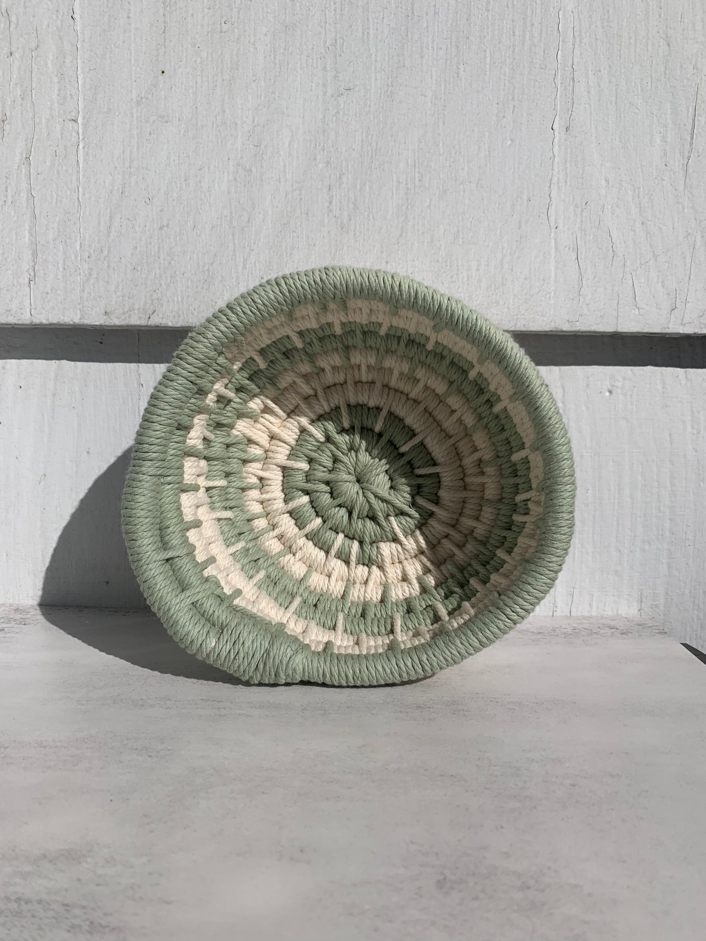 Macrame Coil Bowl in Sage and Cream