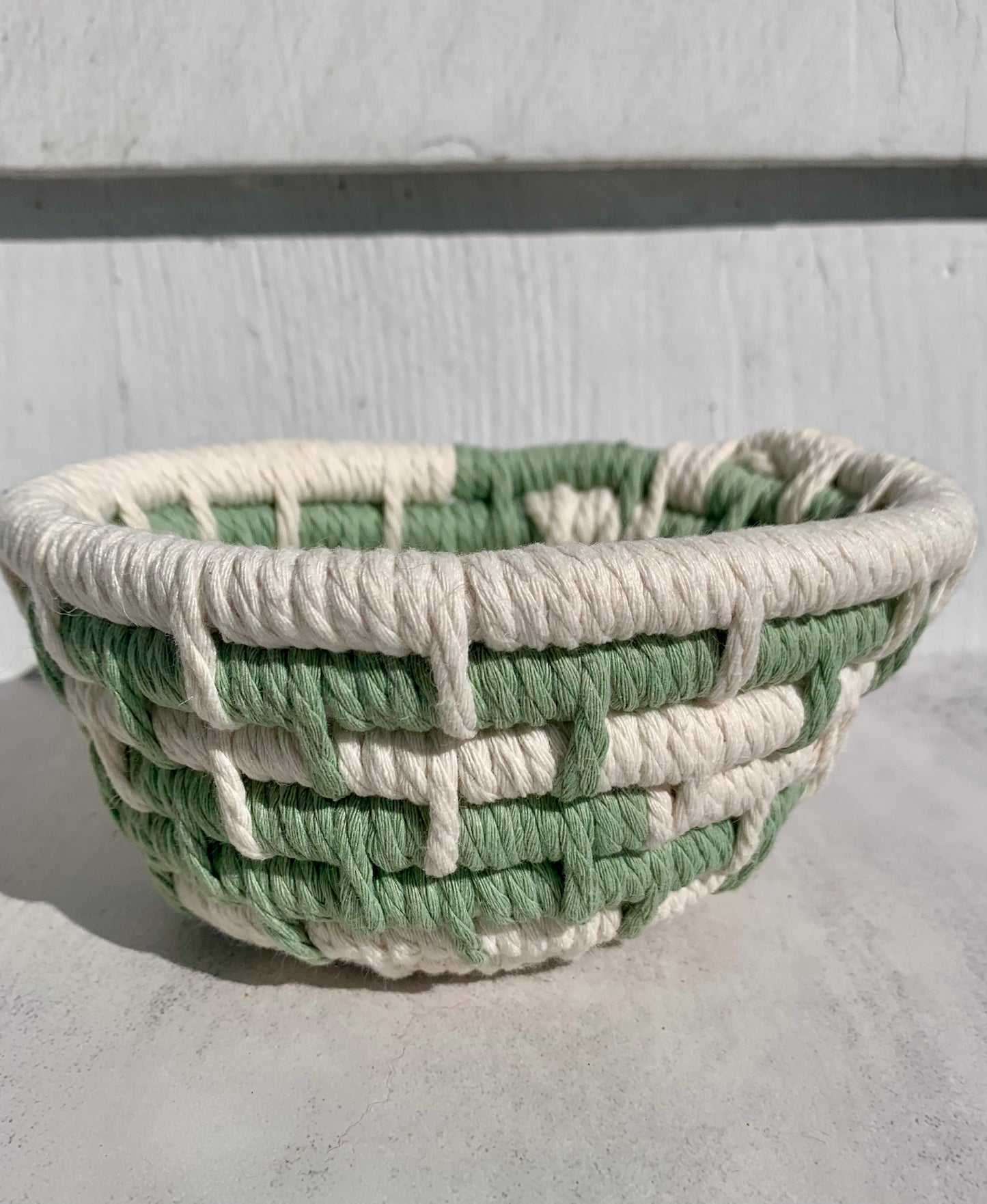 Macramé Coil Bowl in Cream and Sage