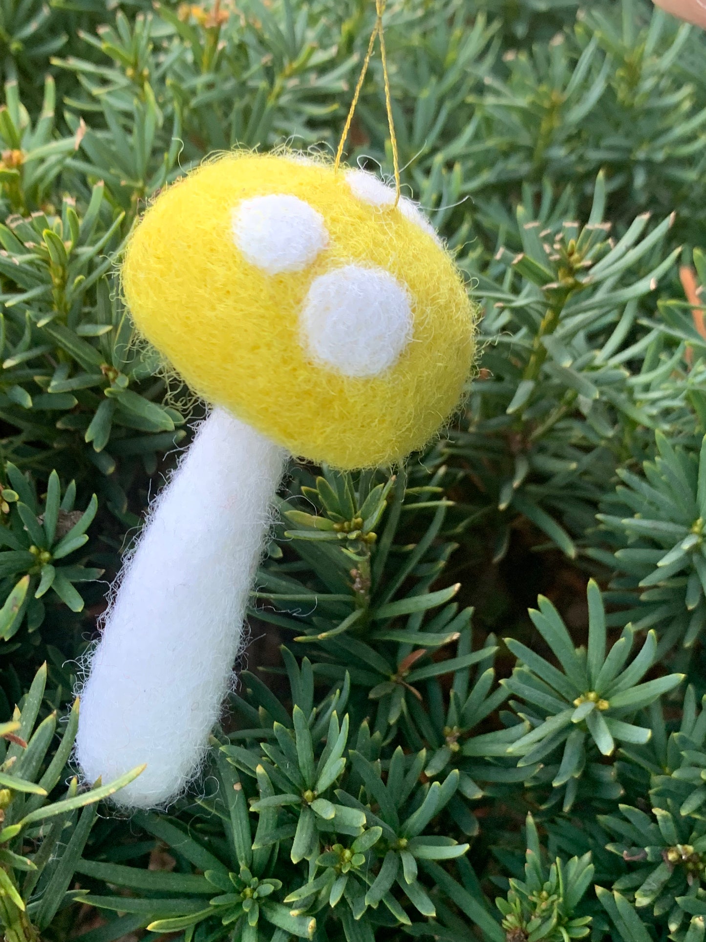 Spotted Yellow Mushroom Felted Ornament