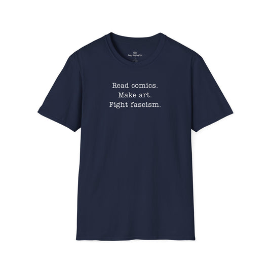 Read Comics Fight Fascism T-Shirt | Anti-Fascist Activist Tee | Comic Book Resistance | ACLU Donation
