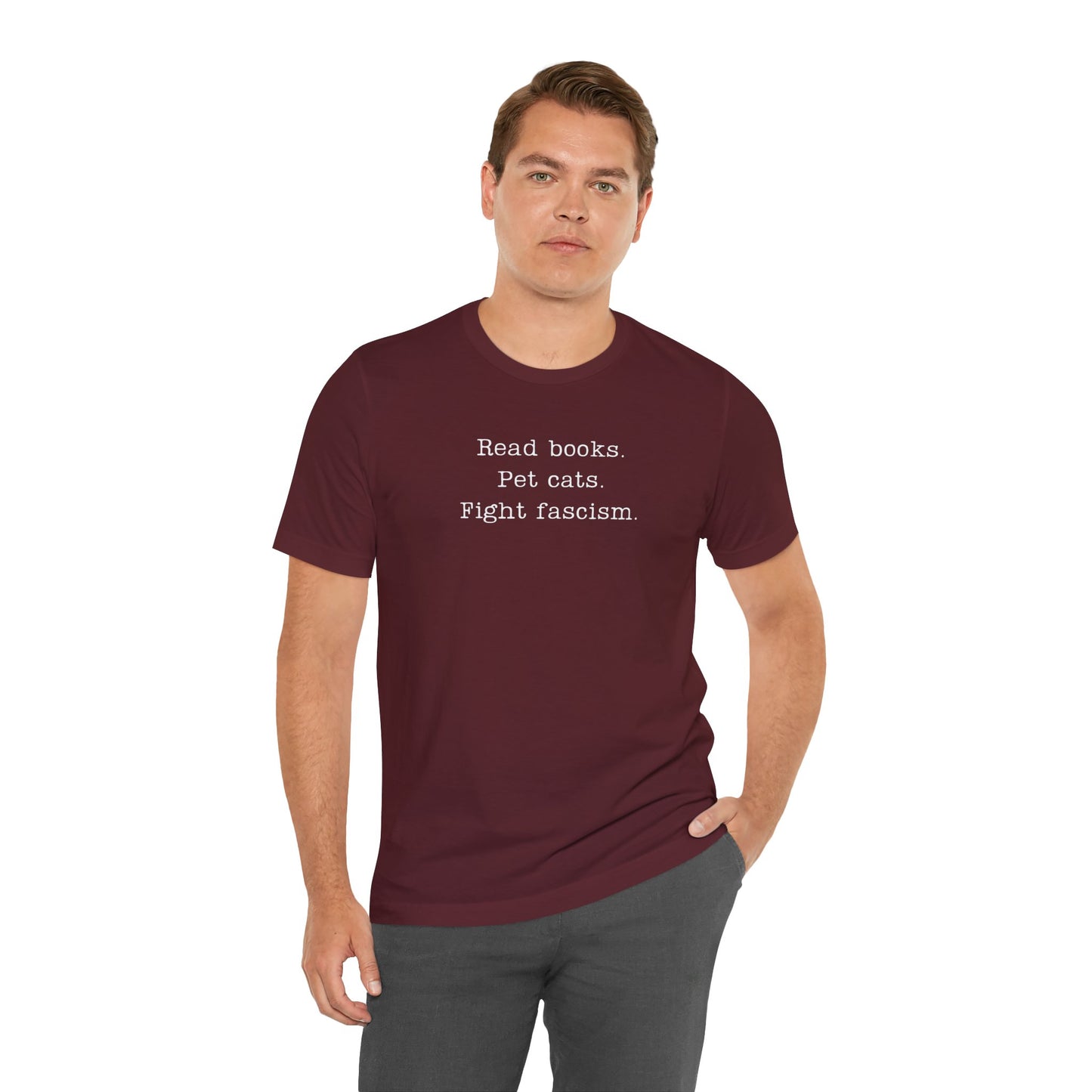 Read Books Pet Cats Fight Fascism T-Shirt | Anti-Fascist Activist Tee | Cat Lover Resistance | ACLU Donation