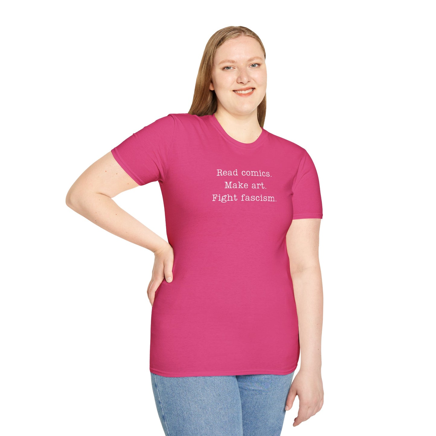 Read Comics Fight Fascism T-Shirt | Anti-Fascist Activist Tee | Comic Book Resistance | ACLU Donation