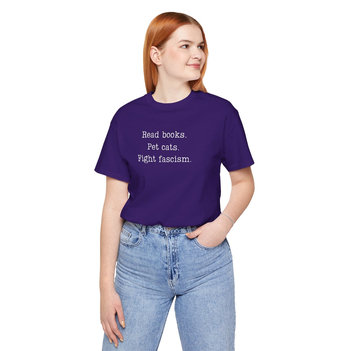 Read Books Pet Cats Fight Fascism T-Shirt | Anti-Fascist Activist Tee | Cat Lover Resistance | ACLU Donation