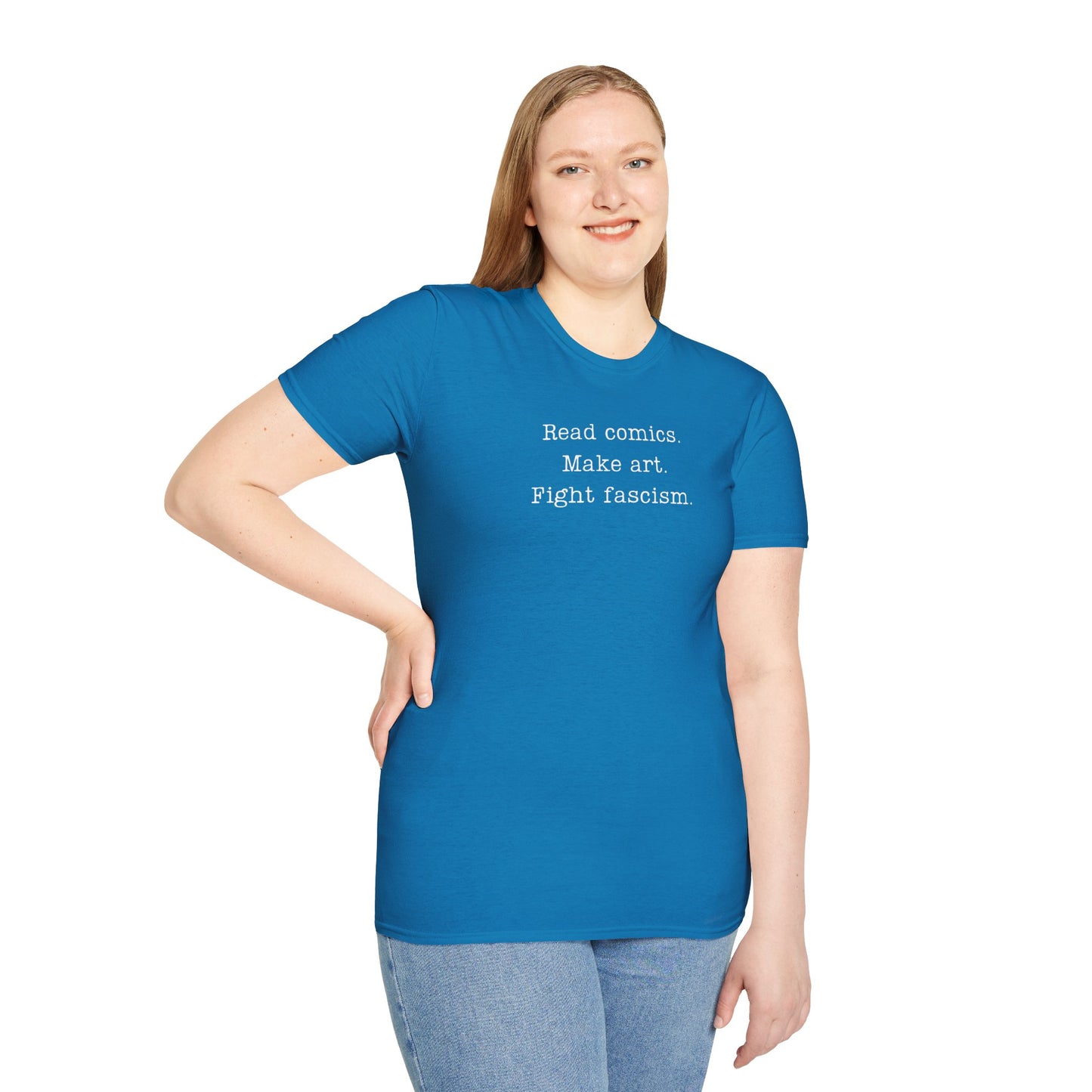 Read Comics Fight Fascism T-Shirt | Anti-Fascist Activist Tee | Comic Book Resistance | ACLU Donation