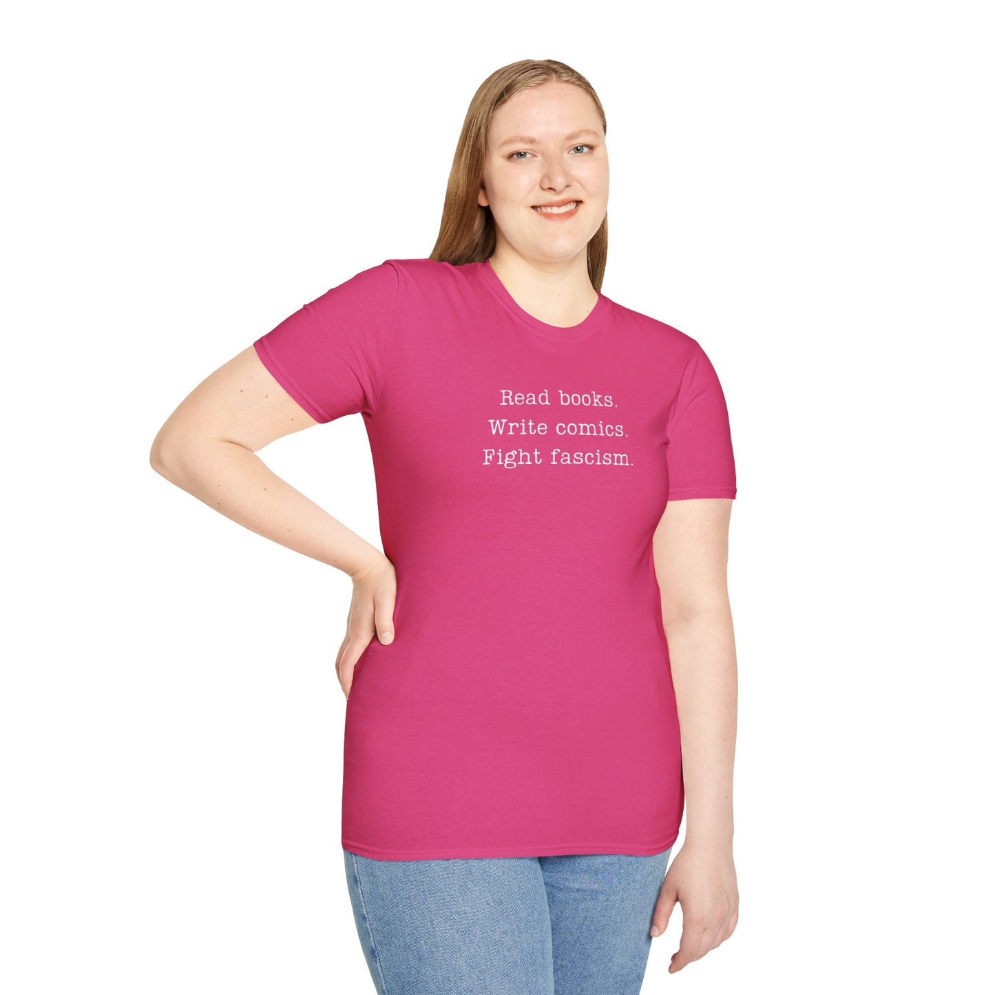 Read Books Write Comics Fight Fascism T-Shirt | Anti-Fascist Activist Tee | Literary Resistance | ACLU Donation