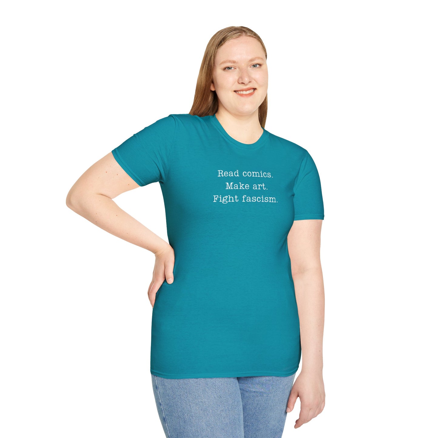 Read Comics Fight Fascism T-Shirt | Anti-Fascist Activist Tee | Comic Book Resistance | ACLU Donation