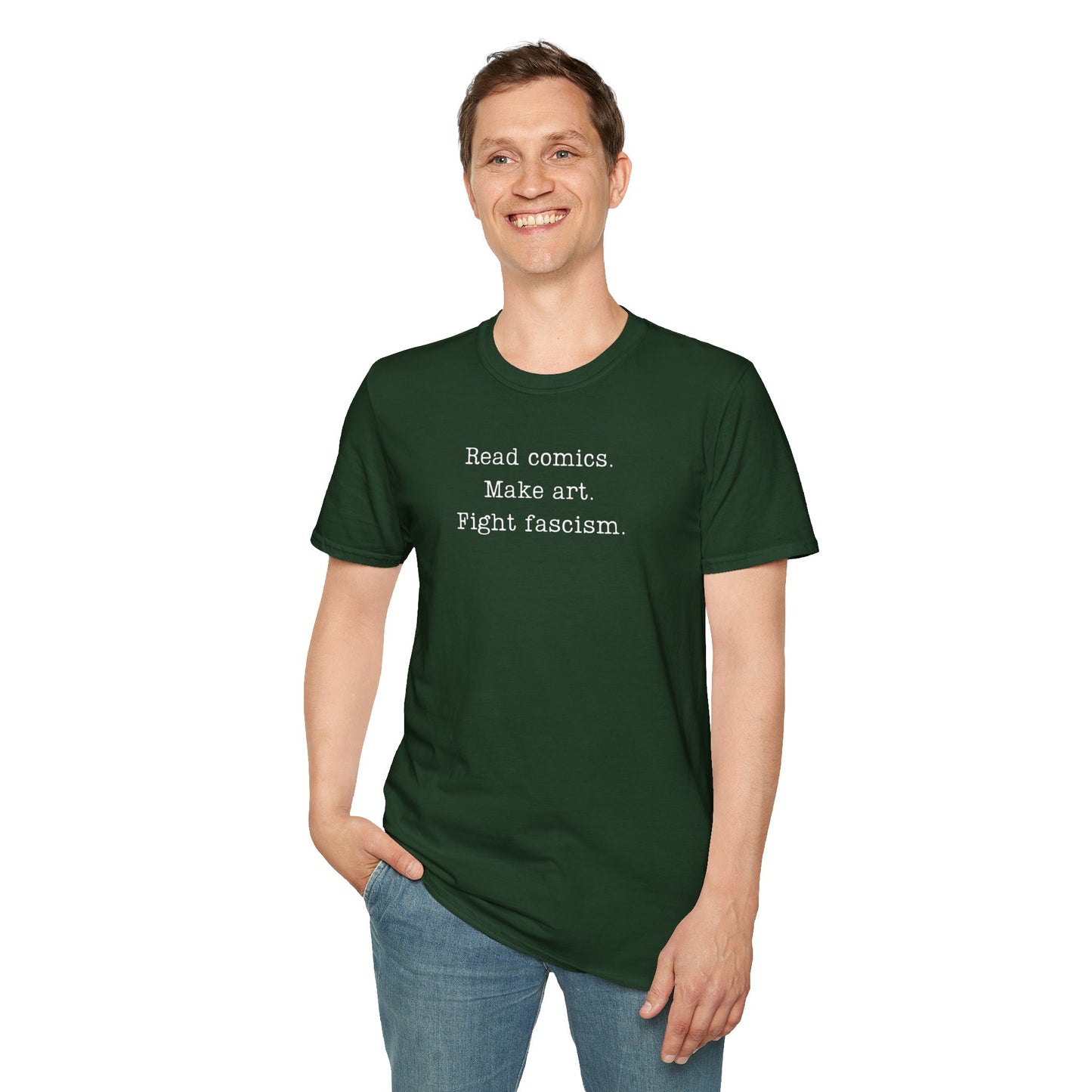 Read Comics Fight Fascism T-Shirt | Anti-Fascist Activist Tee | Comic Book Resistance | ACLU Donation