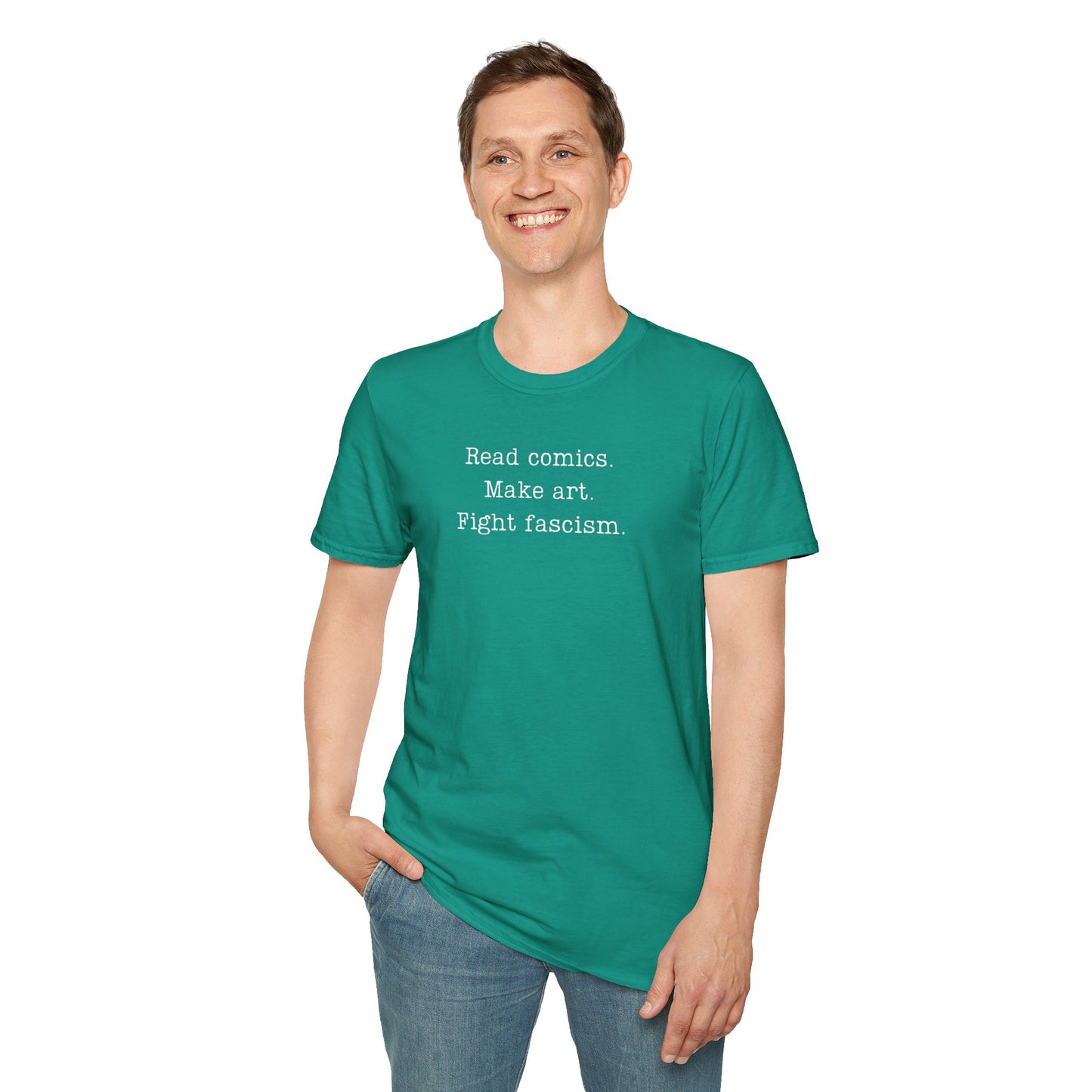 Read Comics Fight Fascism T-Shirt | Anti-Fascist Activist Tee | Comic Book Resistance | ACLU Donation
