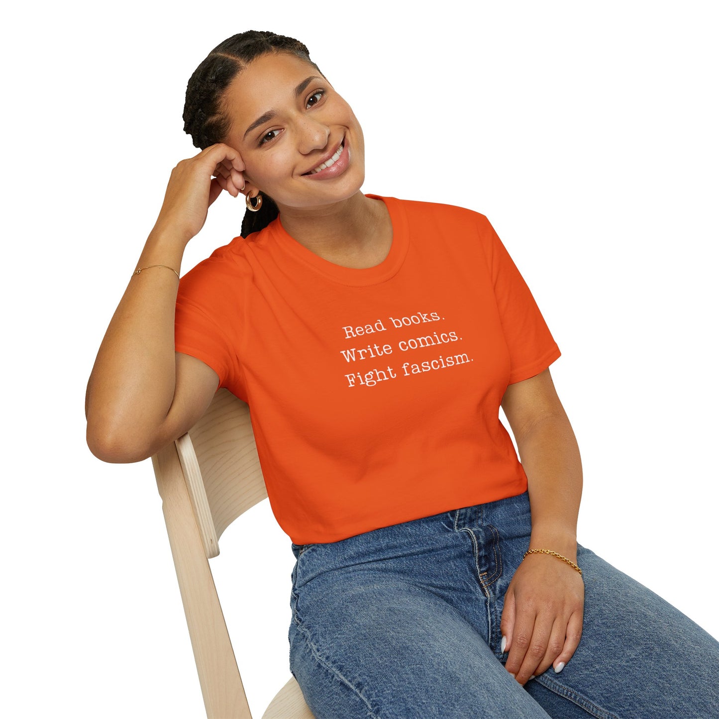 Read Books Write Comics Fight Fascism T-Shirt | Anti-Fascist Activist Tee | Literary Resistance | ACLU Donation