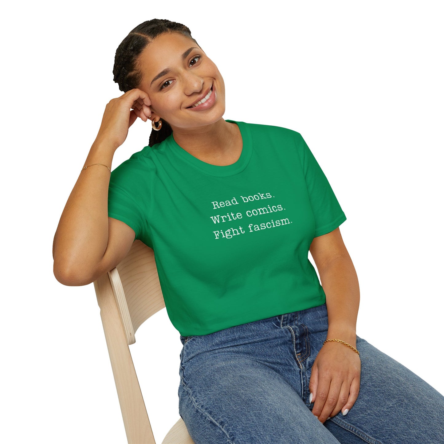 Read Books Write Comics Fight Fascism T-Shirt | Anti-Fascist Activist Tee | Literary Resistance | ACLU Donation