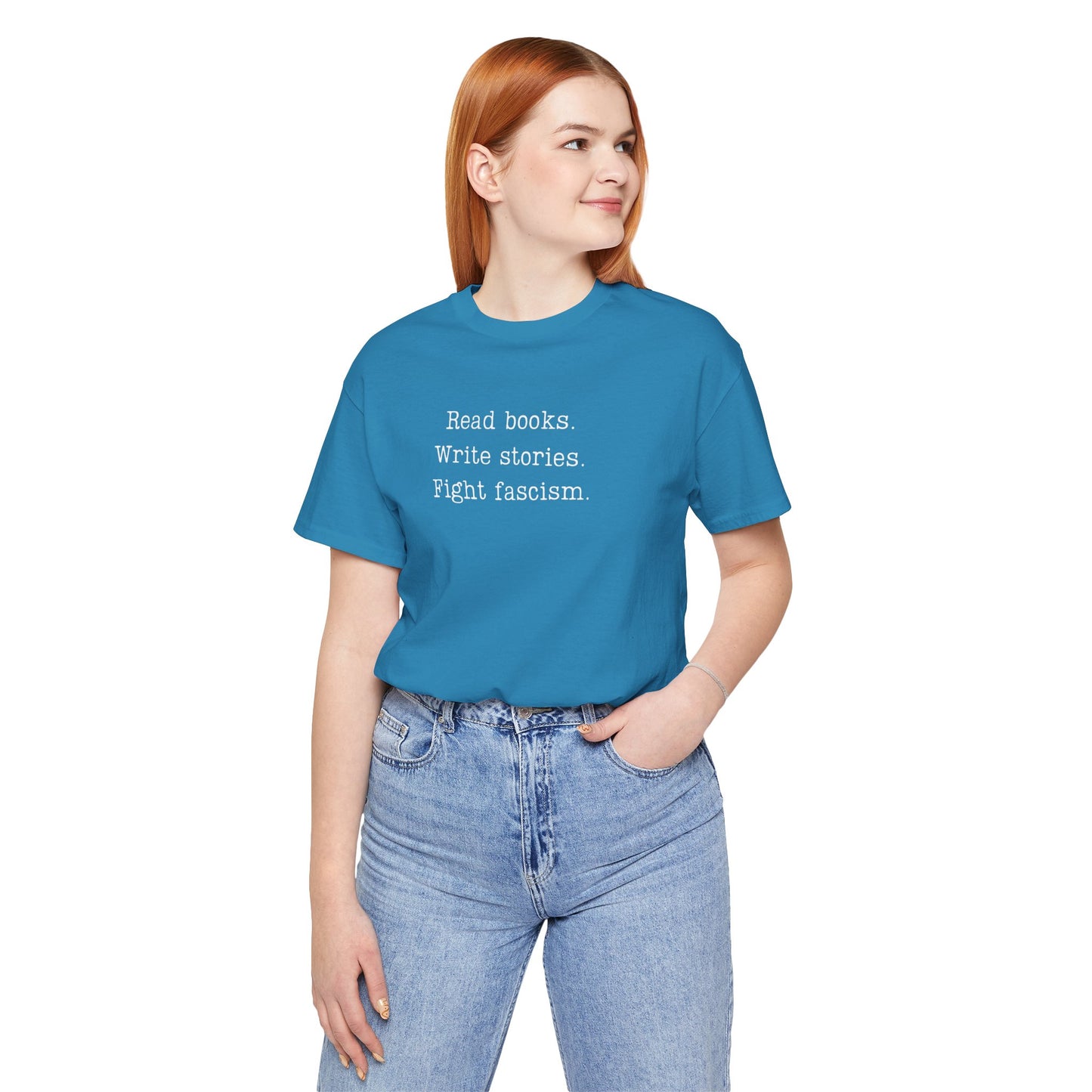 Read Books Write Stories Fight Fascism T-Shirt | Anti-Fascist Protest Tee | Literary Resistance |  ACLU Donation