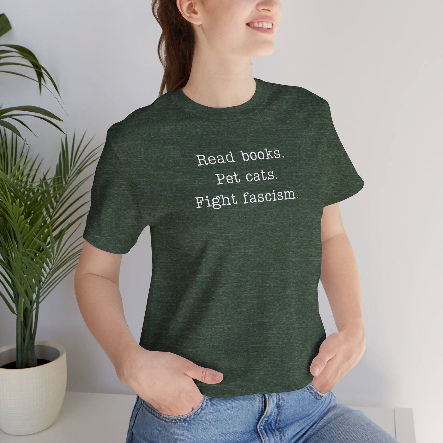 Read Books Pet Cats Fight Fascism T-Shirt | Anti-Fascist Activist Tee | Cat Lover Resistance | ACLU Donation