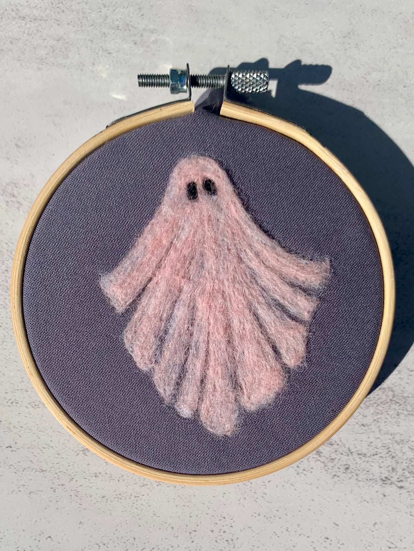 Pastel Pink Ghost Felted Wool Painting