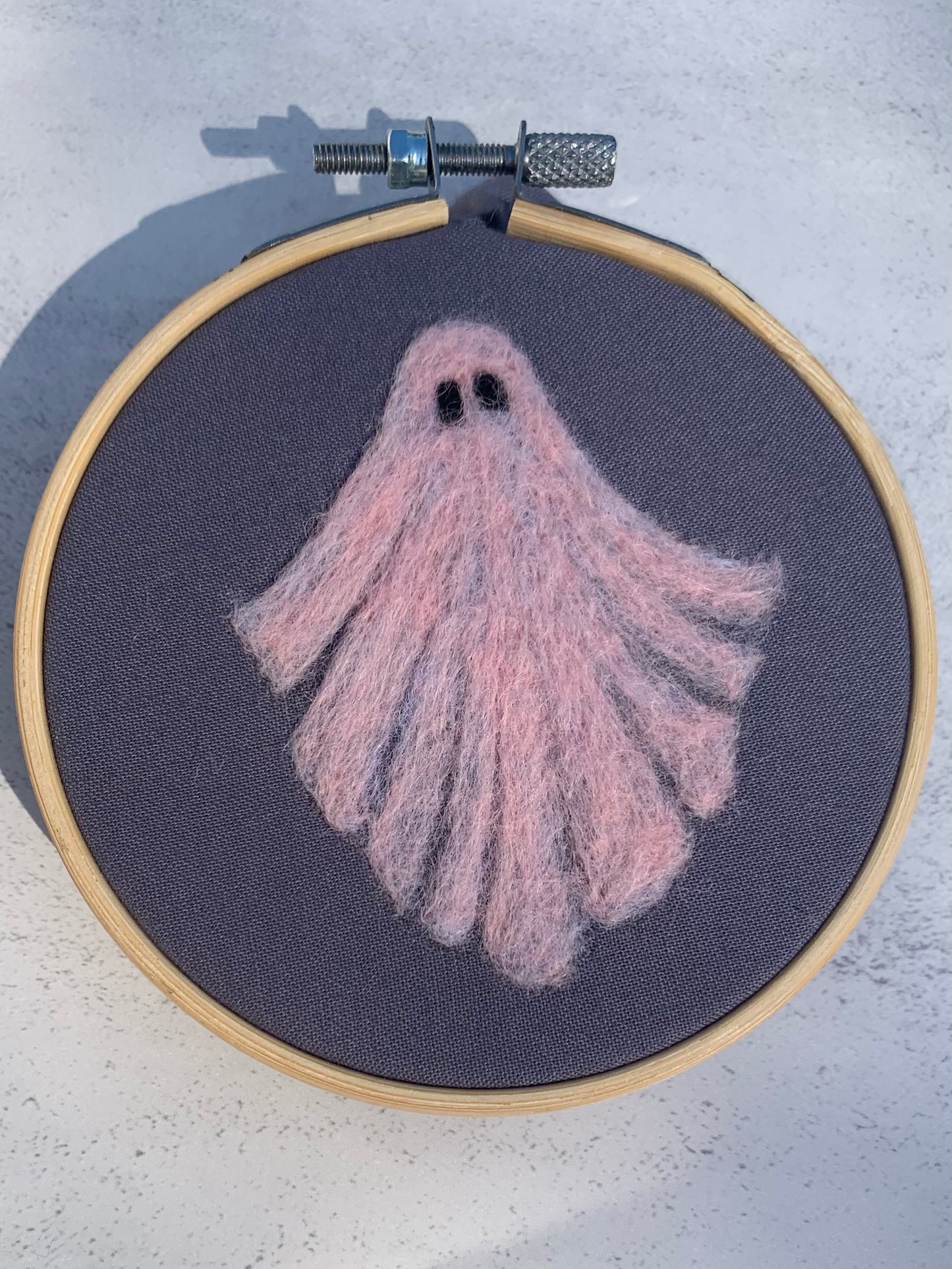 Pastel Pink Ghost Felted Wool Painting