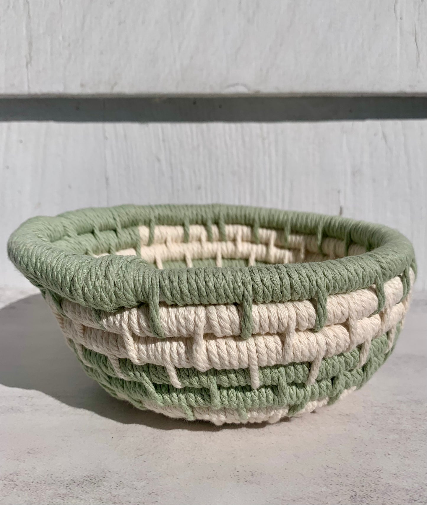 Macrame Coil Bowl in Sage and Cream