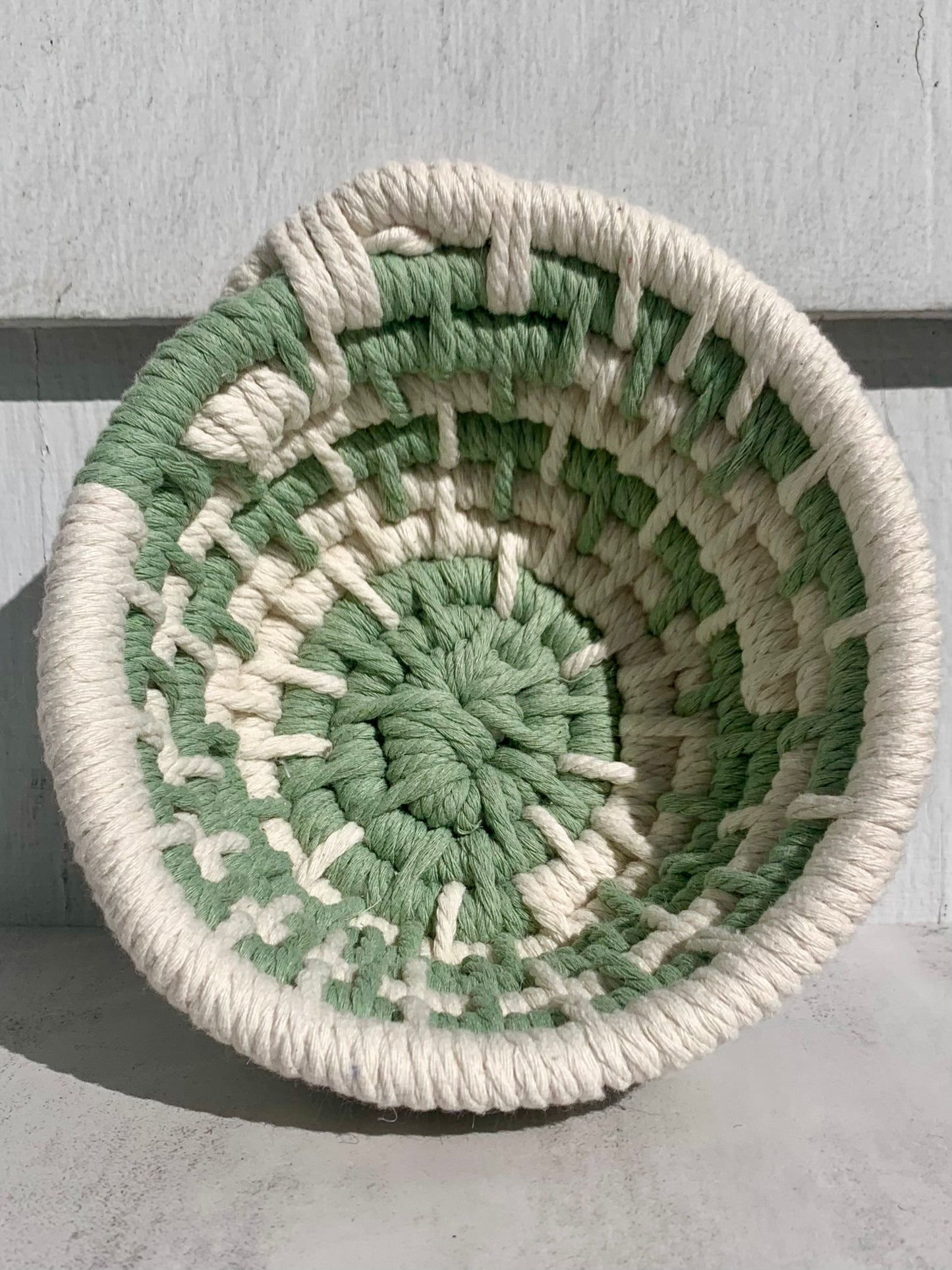 Macramé Coil Bowl in Cream and Sage