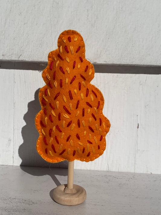 Hand Embroidered Orange Autumn Felt Tree