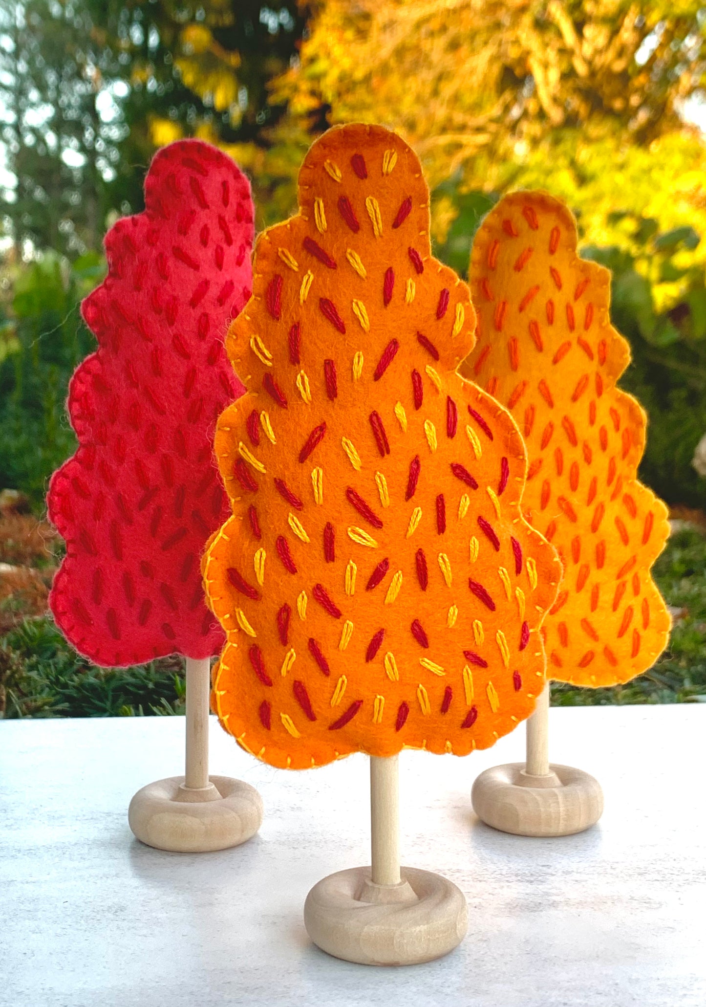 Hand Embroidered Orange Autumn Felt Tree