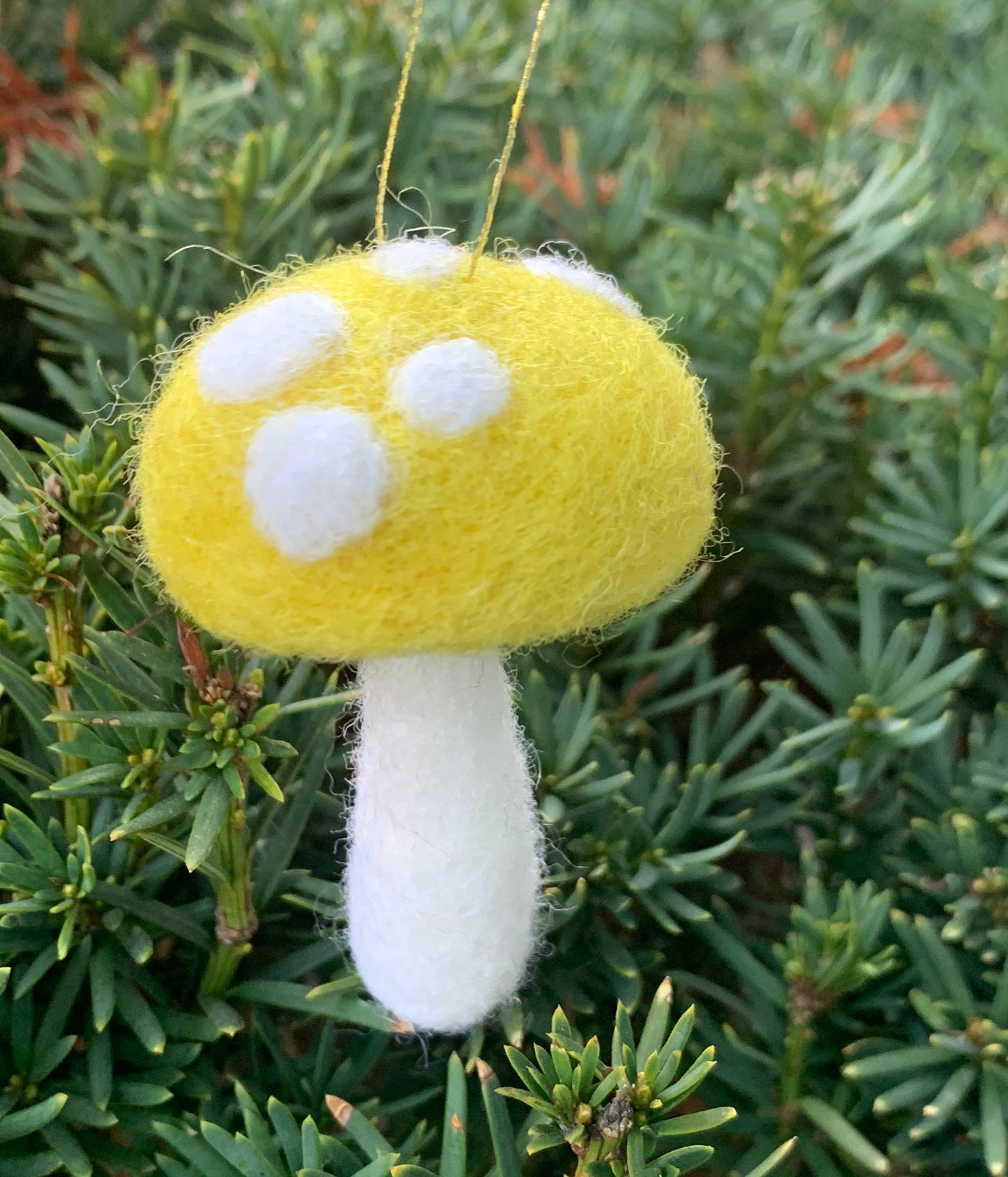 Spotted Yellow Mushroom Felted Ornament