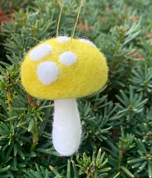 Spotted Yellow Mushroom Felted Ornament