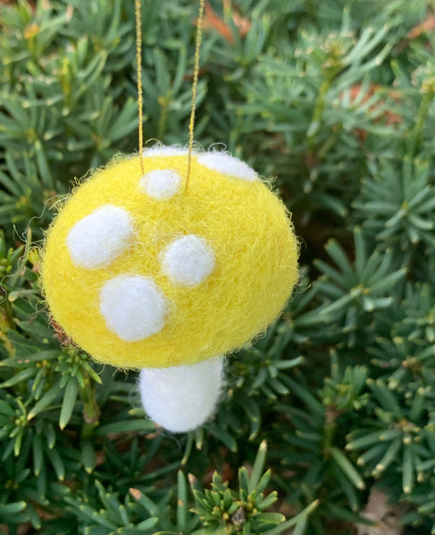 Spotted Yellow Mushroom Felted Ornament