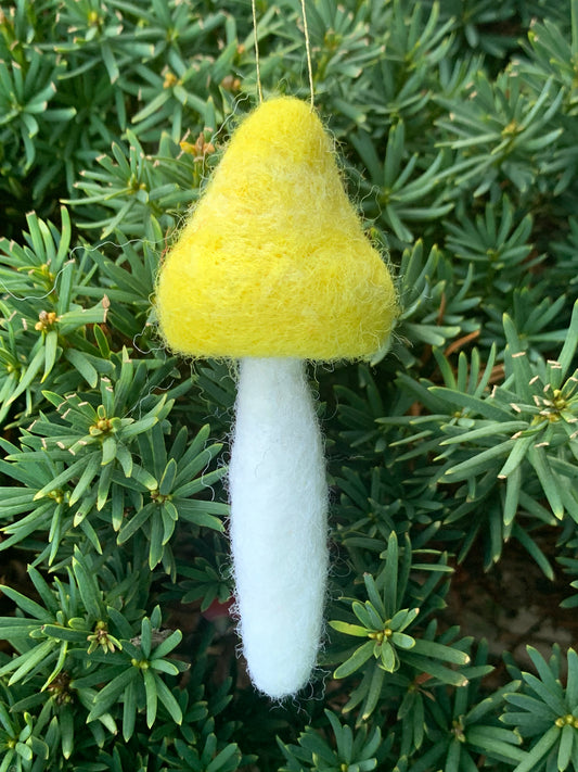 Yellow Mushroom Felted Ornament