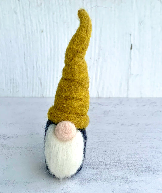 Felted Tomte Gnome with Mustard Yellow Hat