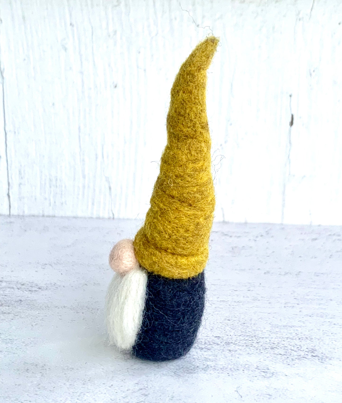 Felted Tomte Gnome with Mustard Yellow Hat