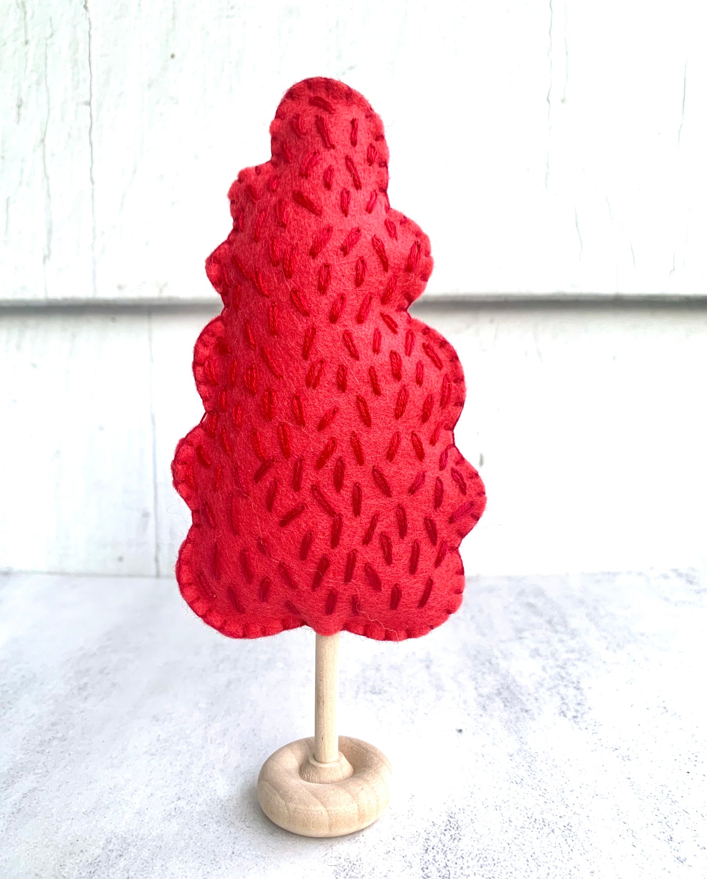 Hand Embroidered Red Autumn Felt Tree