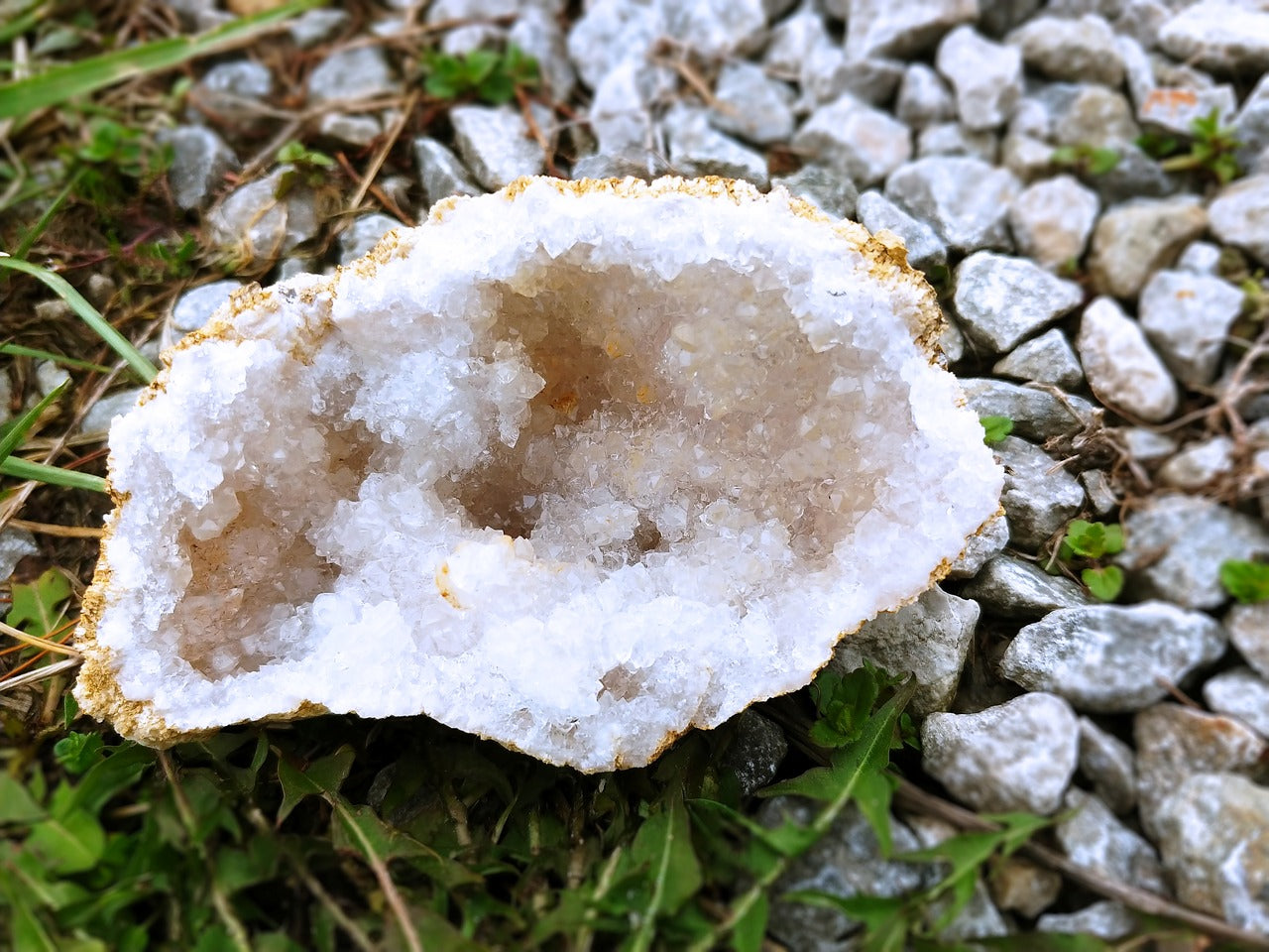 a half eaten donut sitting in the grass 